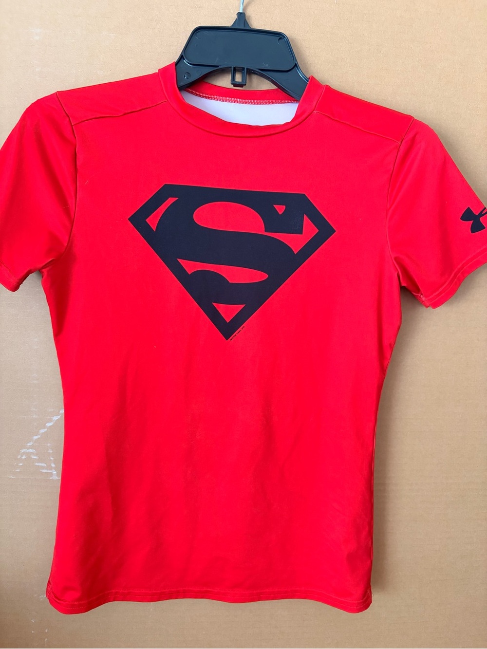 Under Armour shirt red with Black Superman Logo